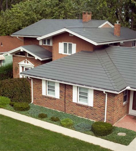 light gray metal roof on brick house|metal roof on brick ranch.